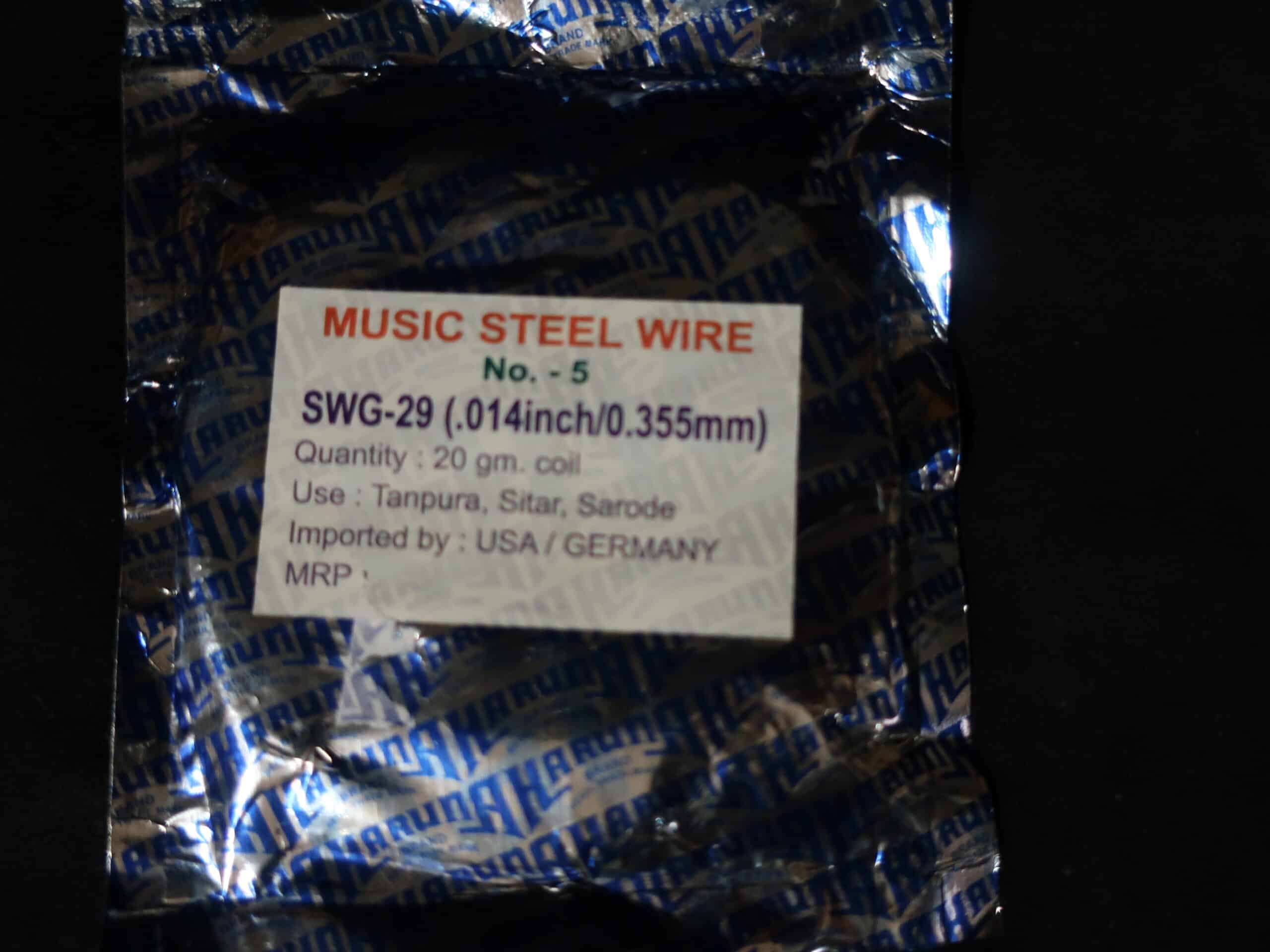 Corde acier N°5 0,355mm 0,14 inch pour tampoura, sitar, sarode, psaltérion. Rouleau de 20 gr
