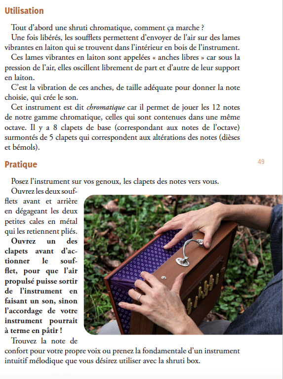 Livre la musique intuitive, instruments, voix et vibration
la Shruti Box